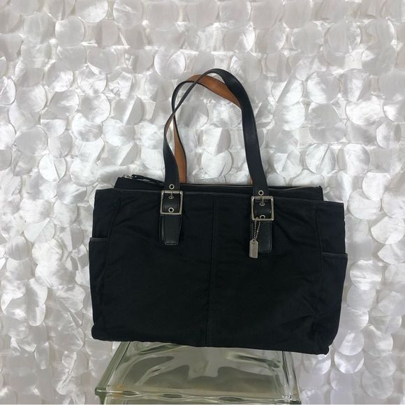 Coach Handbags - VINTAGE Coach Black Large Heavy Nylon Tote Bag made in Turkey